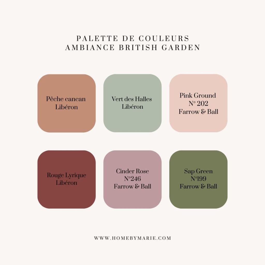 ambiance décoration british garden palette couleurs