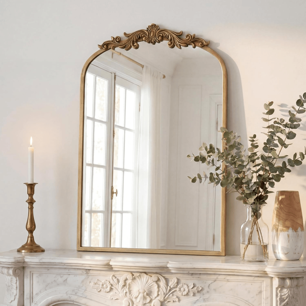 Miroir doré à encadrement sculpté baroque, objet décoratif 
intemporel style classique, sélection Amazon